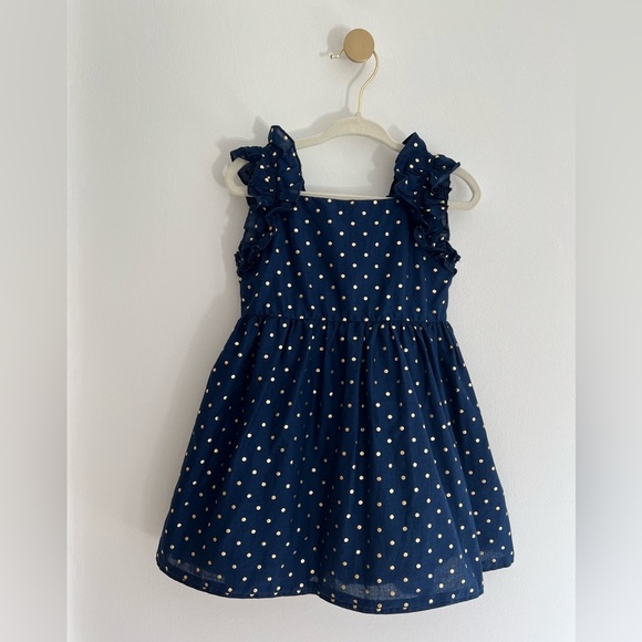 RACHEL ZOE Navy and Gold Polka Dot Dress with Ruffle Straps | Girls 3T - Picture 5 of 5